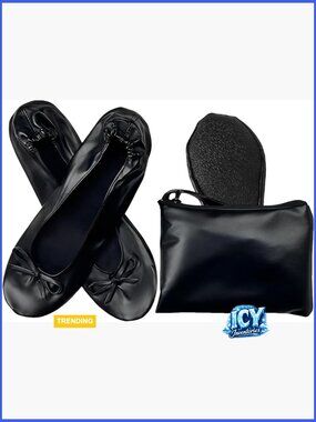 Foldable Ballet Flats with Zipper Pouch, Portable Roll Up Shoes